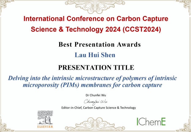 CME PhD Student Wins Best Oral Presentation Award at 3rd International Conference on Carbon Capture Science and Technology