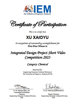 Chemical Engineering Final Year Students Win First Place in IEM Integrated Design Project Short Video Competition 2023 (3)
