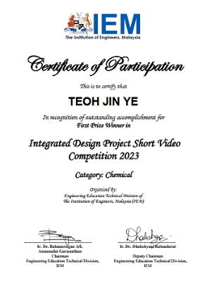 Chemical Engineering Final Year Students Win First Place in IEM Integrated Design Project Short Video Competition 2023 (6)