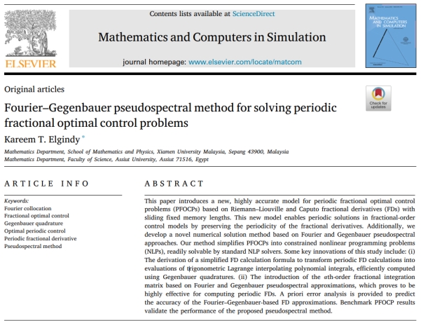 Dr. Kareem T. Elgindy Publishes in Mathematics and Computers in Simulation