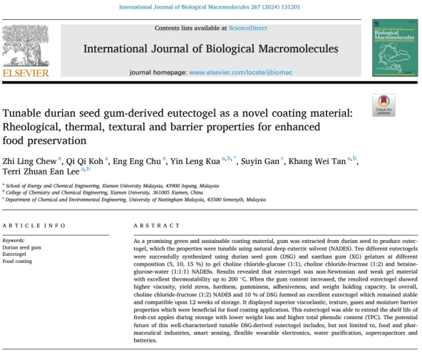 Dr. Kua Yin Leng & Team Publish in the International Journal of Biological Macromolecules