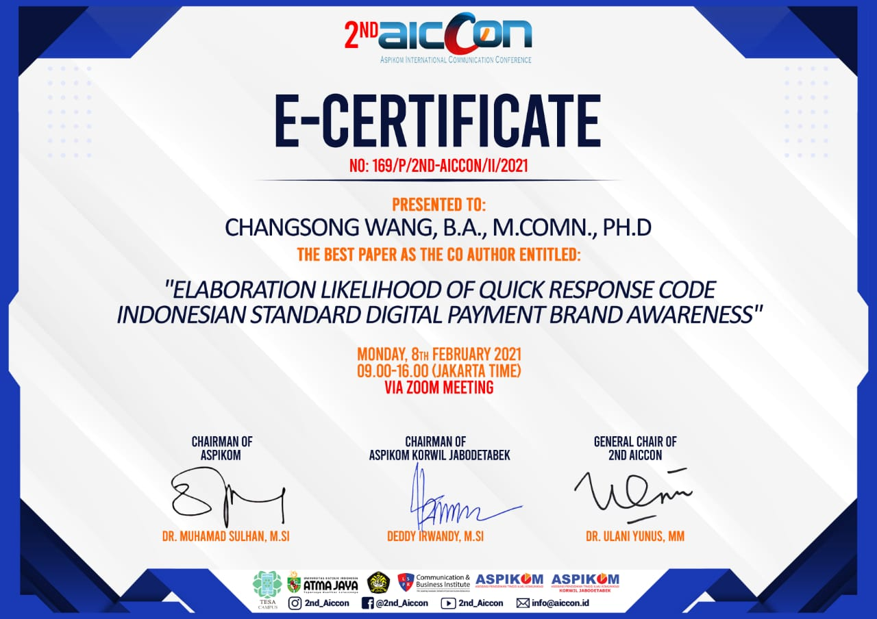 Dr. Wang Changsong Wins Best Paper Award at International Communications Conference