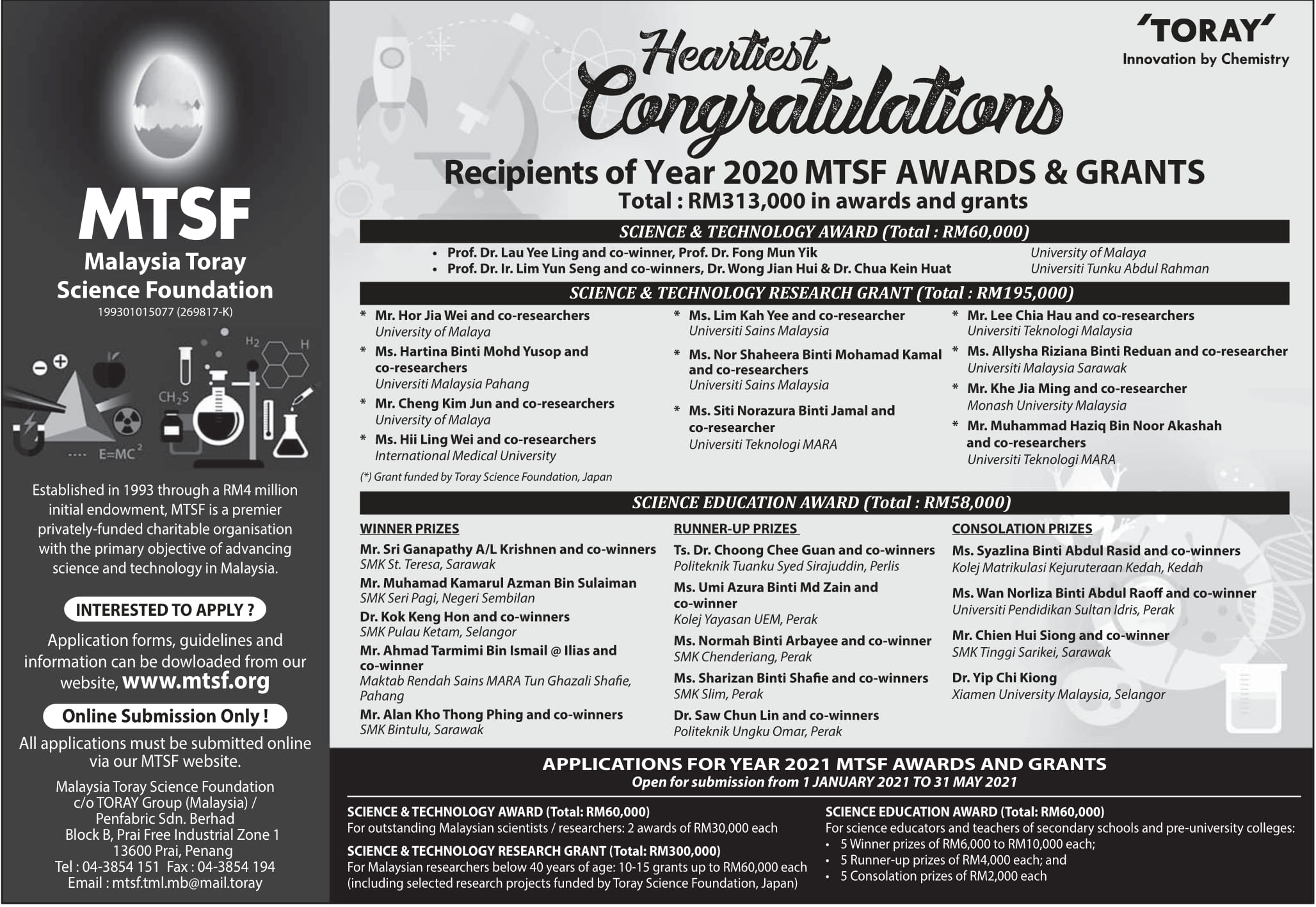Dr. Yip Chi Kiong Wins Malaysia Toray Science Foundation Award 2020 (1)