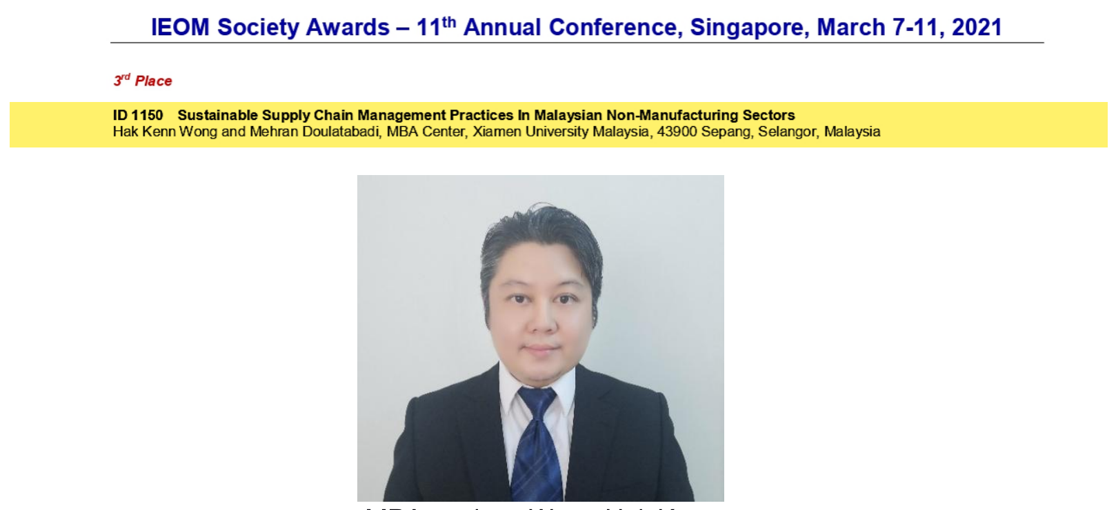 MBA Student Wins Master Thesis Competition Award at IEOM Conference (1)
