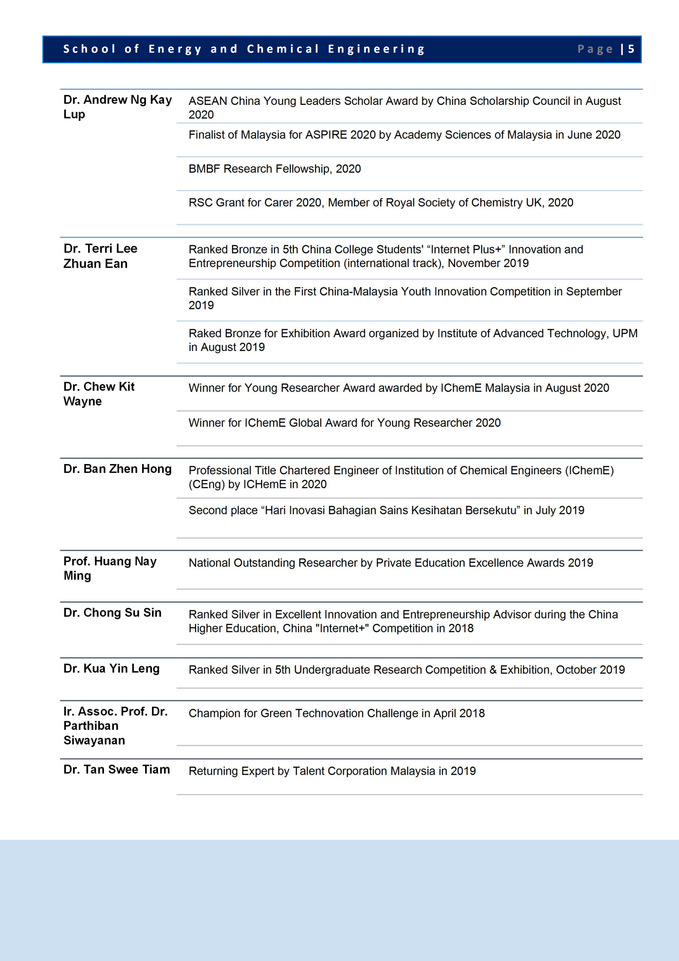 Research and Innovation Achievements School of Energy and Chemical Engineering