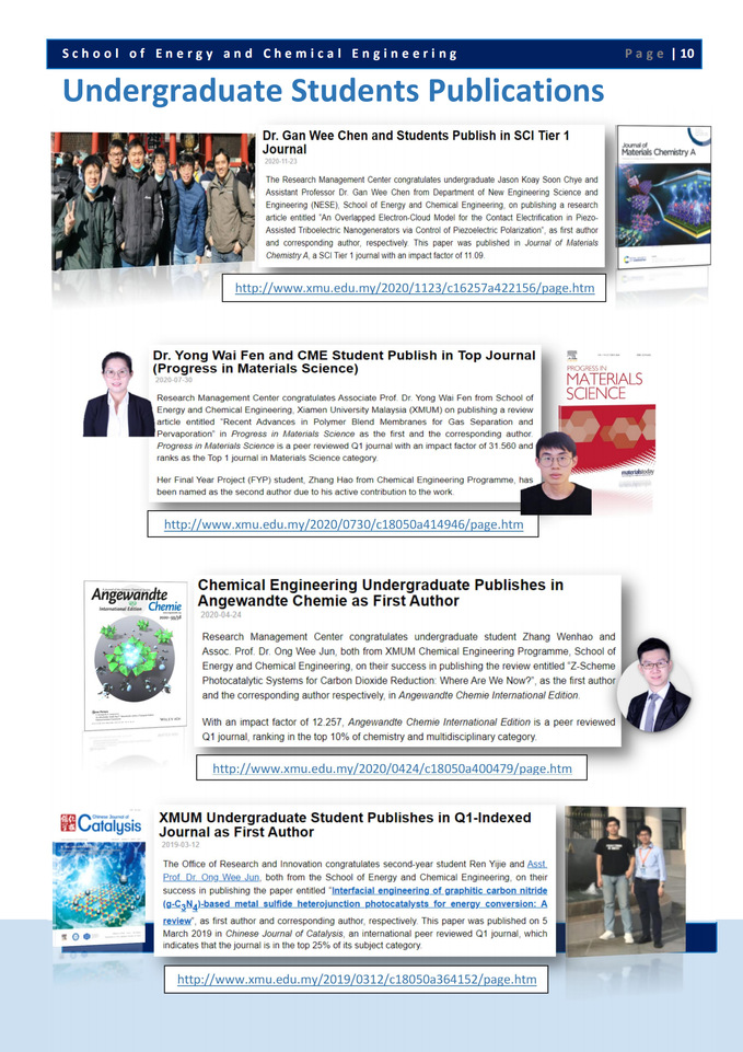 Research and Innovation Achievements School of Energy and Chemical Engineering