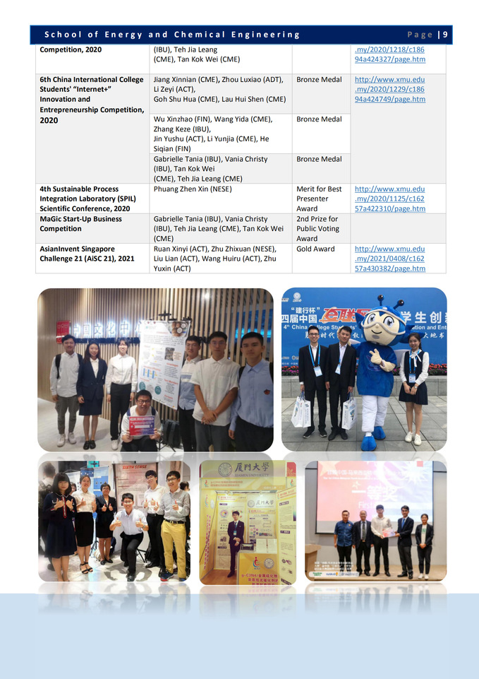 Research and Innovation Achievements School of Energy and Chemical Engineering