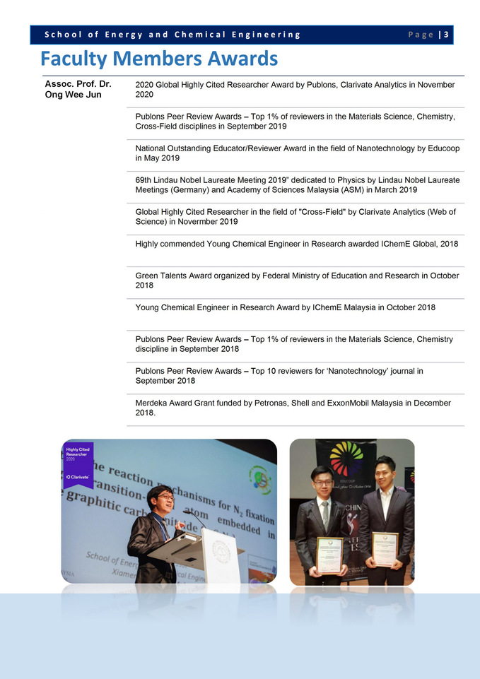 Research and Innovation Achievements School of Energy and Chemical Engineering