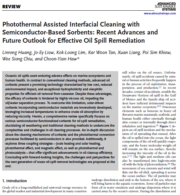 Ts. Dr. Haw Choon Yian & Team Publish in Advanced Sustainable Systems