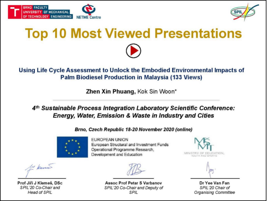 XMUM Undergraduate Receives Merit for Best Presenter Award in SPIL’20 Conference (1)