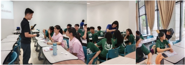 STCM team demonstrating the use of auricular acupoint patches during the hands-on TCM session