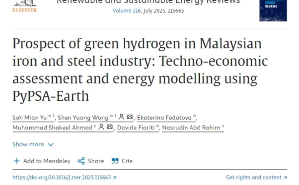 Assoc. Prof. Dr. Wong Shen Yuong & Student Publish in Renewable and Sustainable Energy Reviews