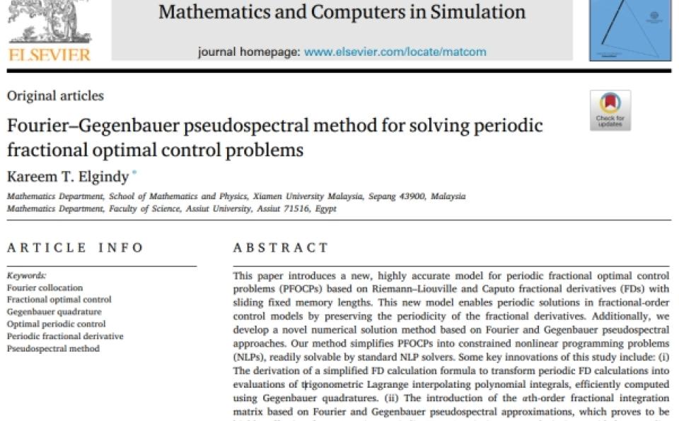 Dr. Kareem T. Elgindy Publishes in Mathematics and Computers in Simulation