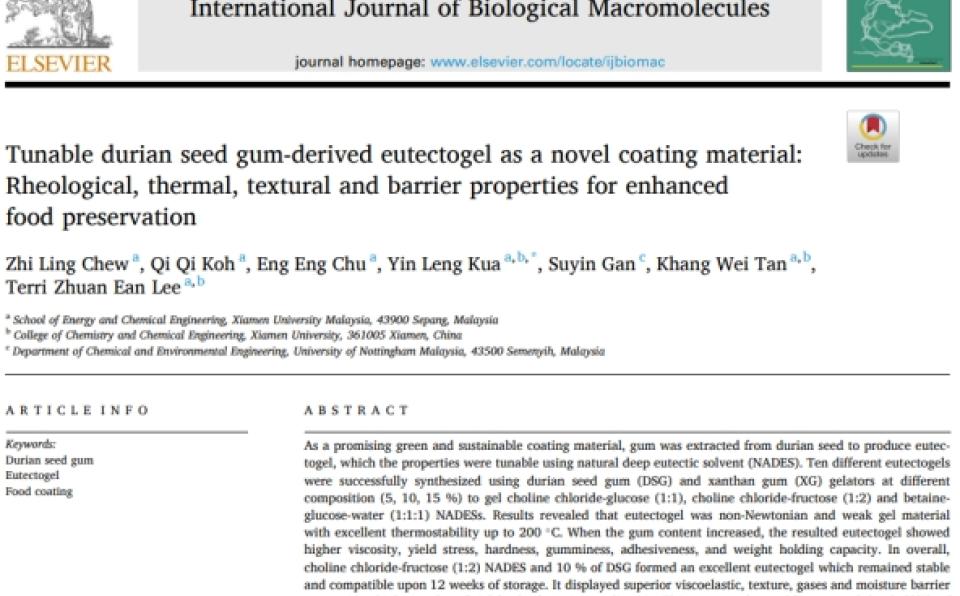 Dr. Kua Yin Leng & Team Publish in the International Journal of Biological Macromolecules