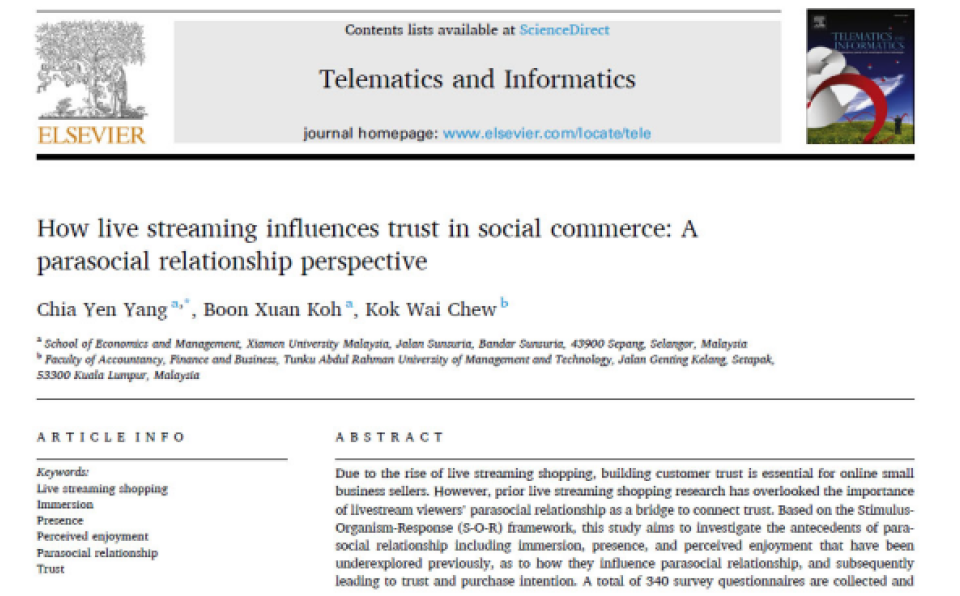 Dr. Yang Chia Yen Publishes in Telematics and Informatics