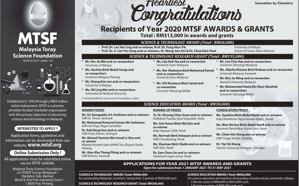 Dr. Yip Chi Kiong Wins Malaysia Toray Science Foundation Award 2020 (1)