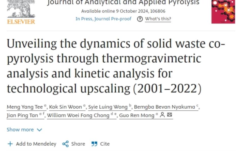 Dr. Mong Guo Ren & Team Publish in Journal of Analytical and Applied Pyrolysis