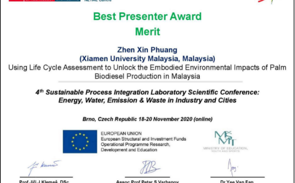 XMUM Undergraduate Receives Merit for Best Presenter Award in SPIL’20 Conference (2)